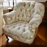 F02. Tufted upholstered chair. 37”h x 37”w  